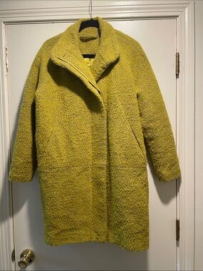 SAMSOE Celery Teddy Wool Textured Bouclé Car Coat Hoff Leather Jacket